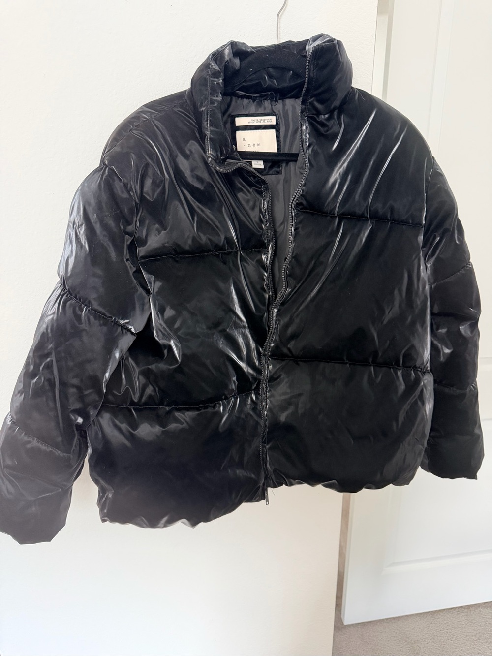 a new day Shiny Black Puffer Coat